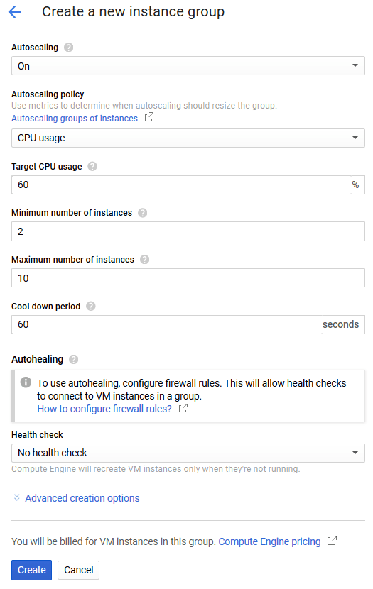 Example: creating an instance group